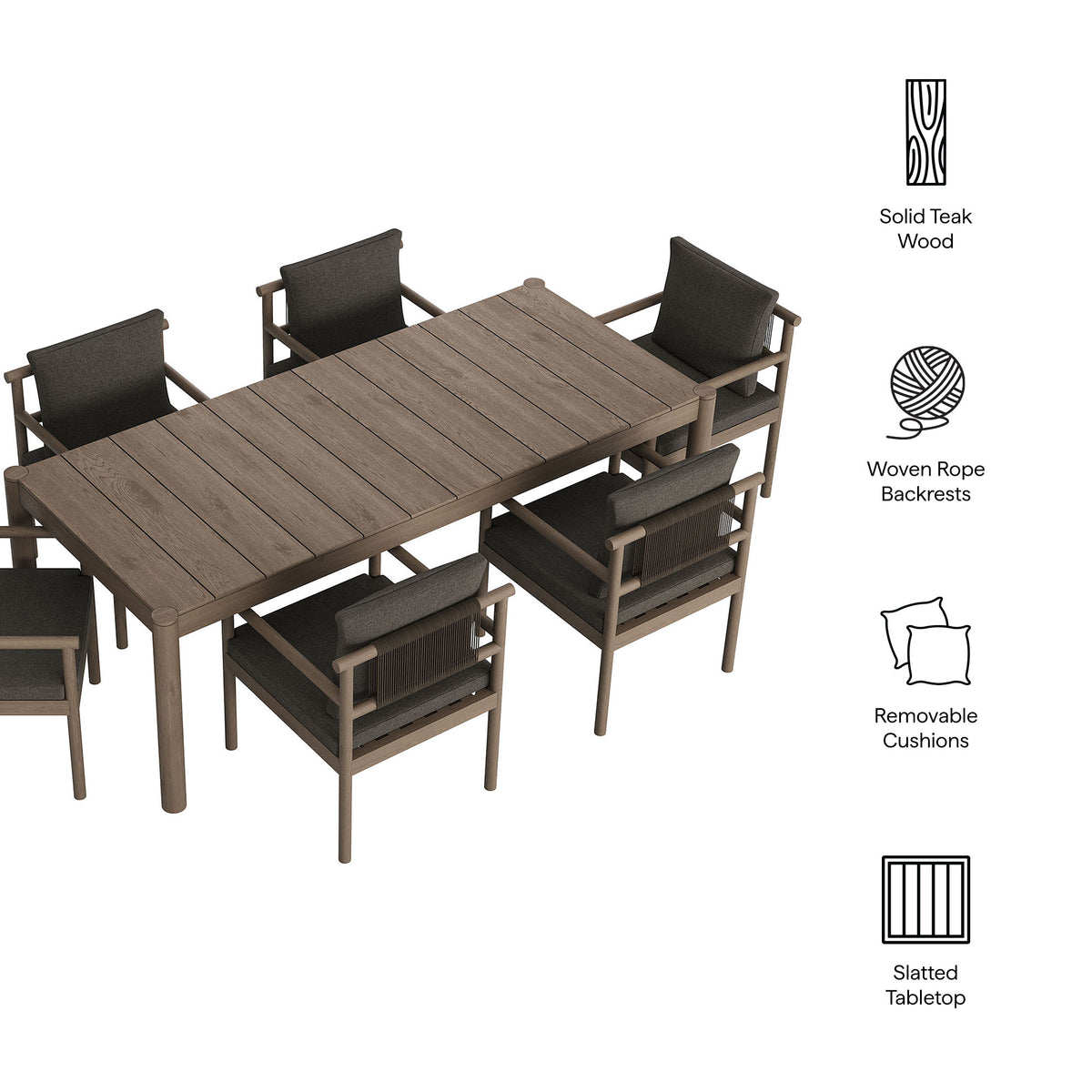 Eleni 7 Piece Outdoor Patio Teak Wood Dining Set - Weathered Gray Flint