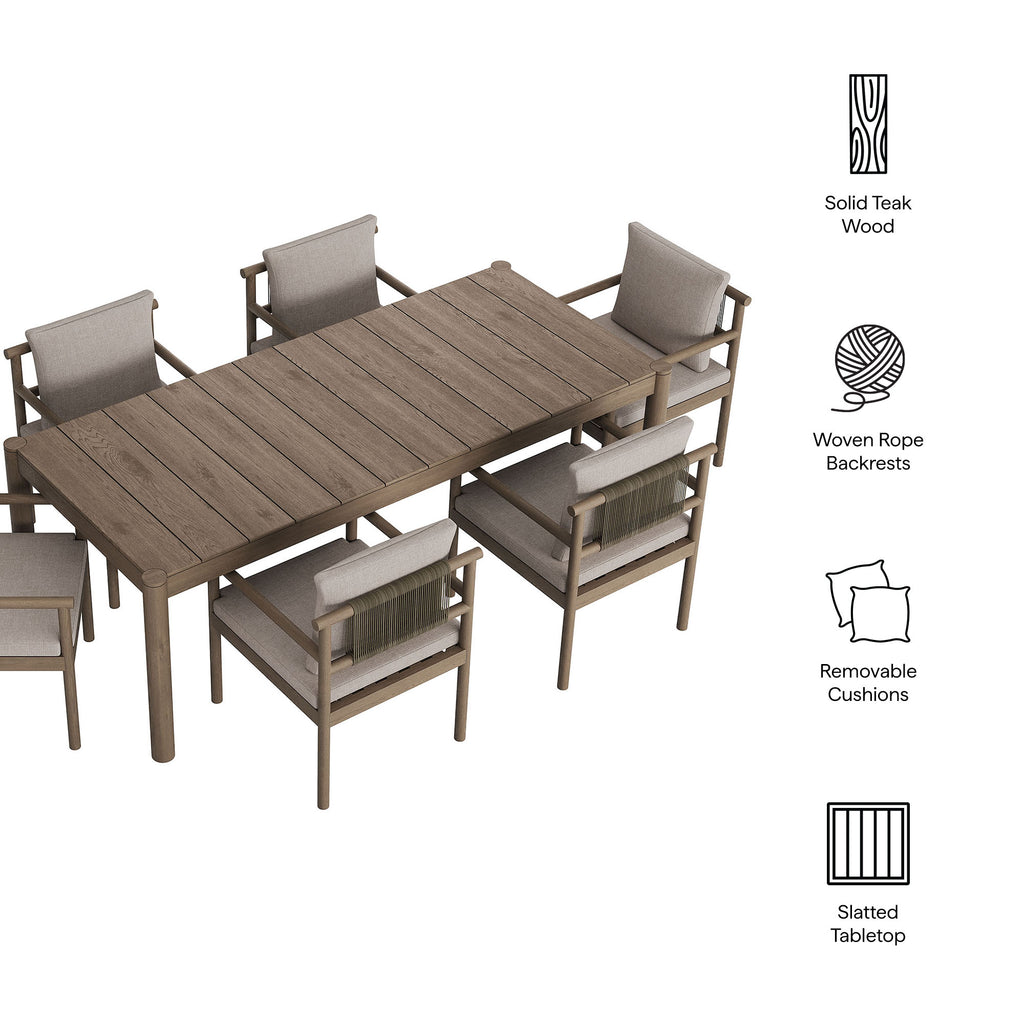 Eleni 7 Piece Outdoor Patio Teak Wood Dining Set - Weathered Gray Pebble