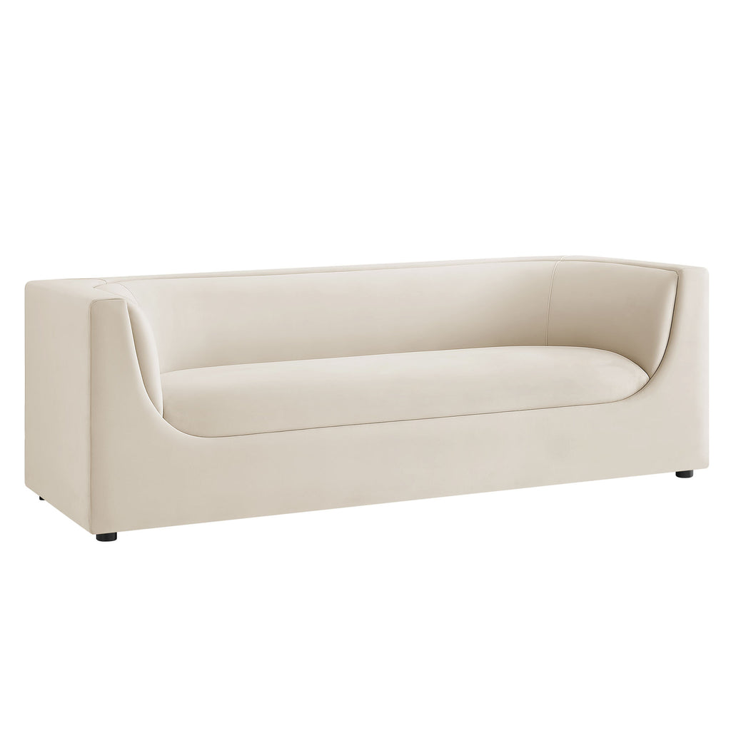 Hilda 86" Curved Back Performance Velvet Sofa - Alabaster