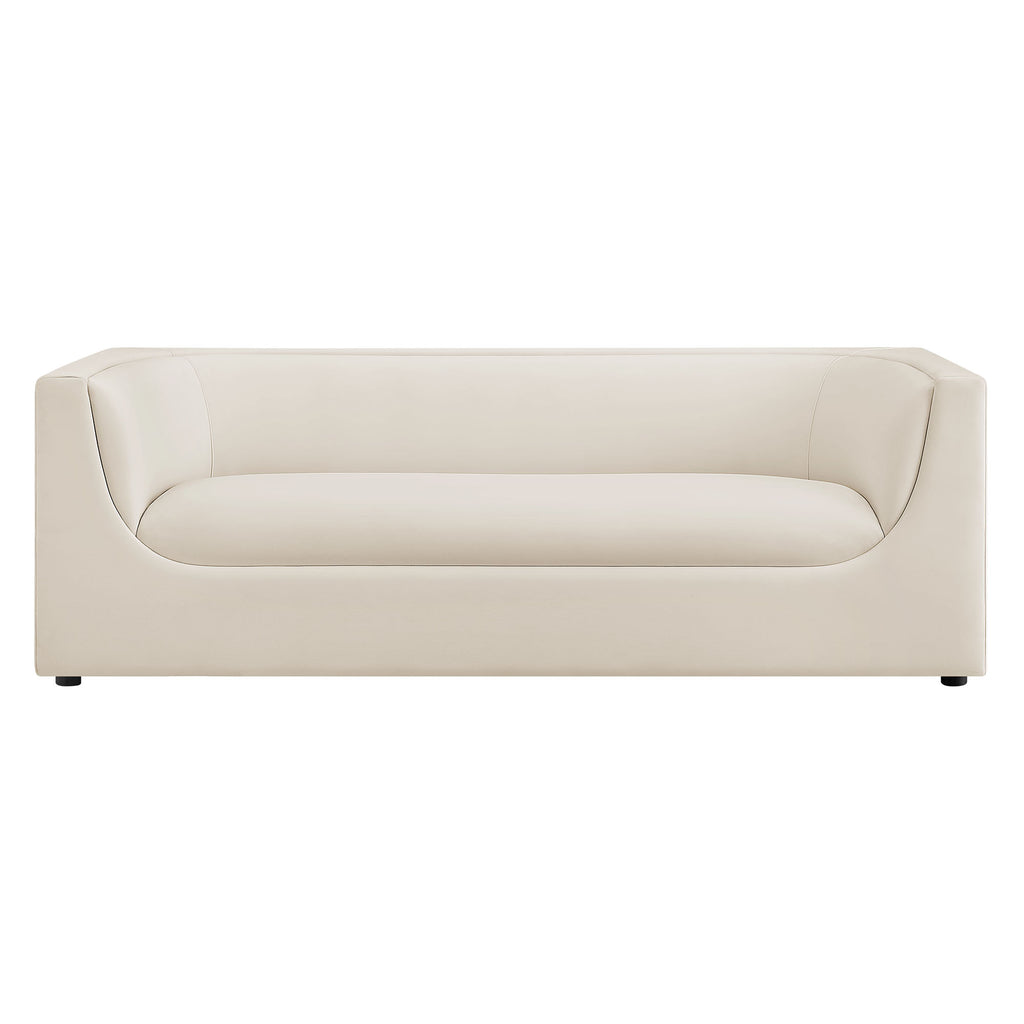 Hilda 86" Curved Back Performance Velvet Sofa - Alabaster