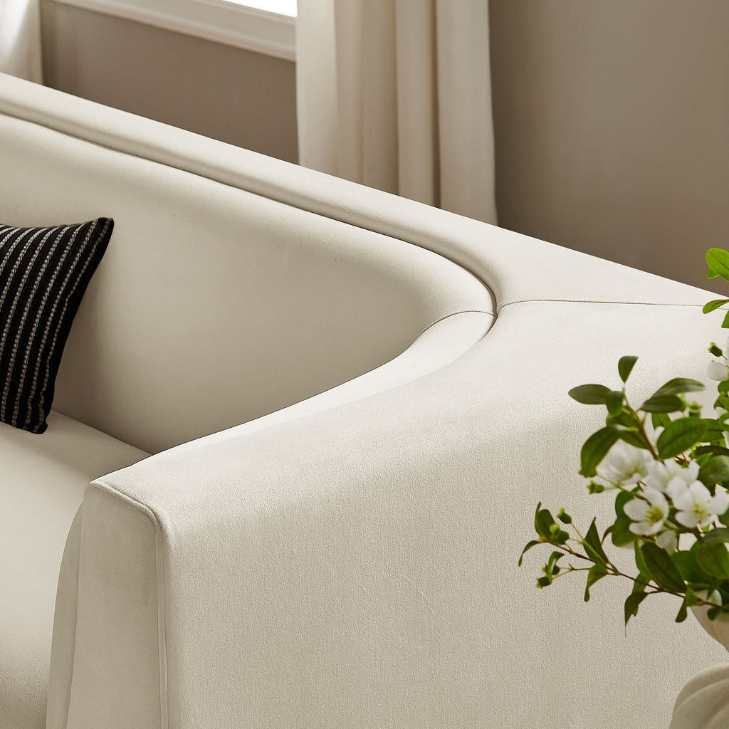 Hilda 86" Curved Back Performance Velvet Sofa - Alabaster