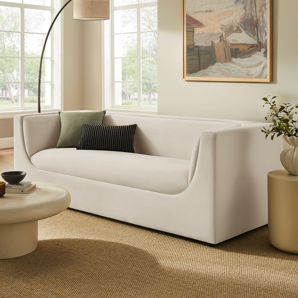 Hilda 86" Curved Back Performance Velvet Sofa - Alabaster