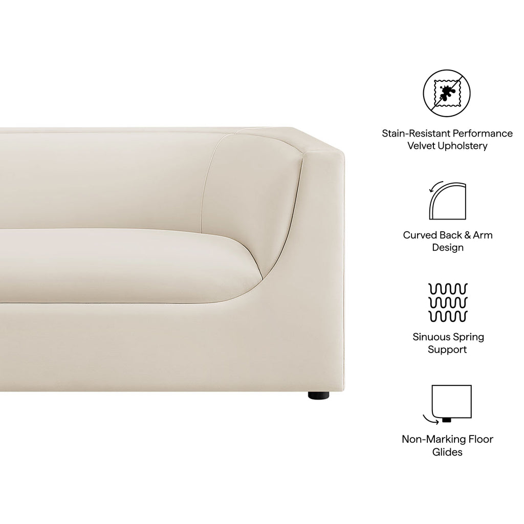 Hilda 86" Curved Back Performance Velvet Sofa - Alabaster