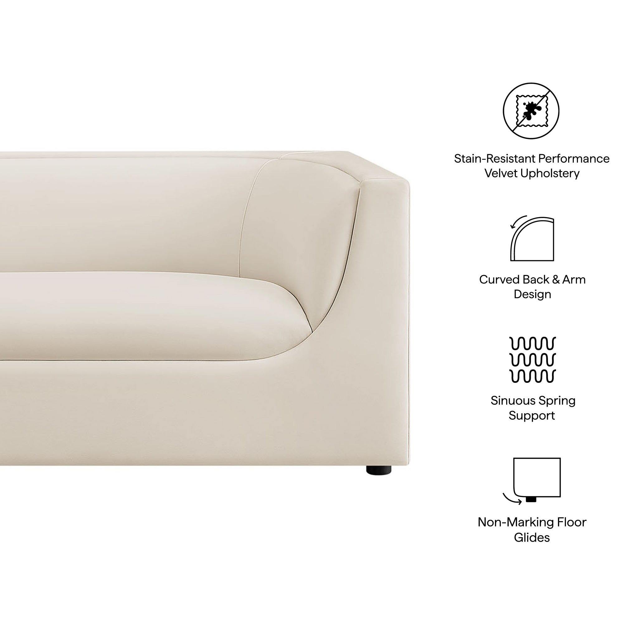 Hilda 86" Curved Back Performance Velvet Sofa - Alabaster