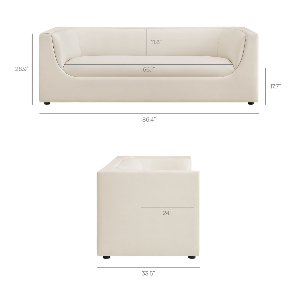 Hilda 86" Curved Back Performance Velvet Sofa - Alabaster