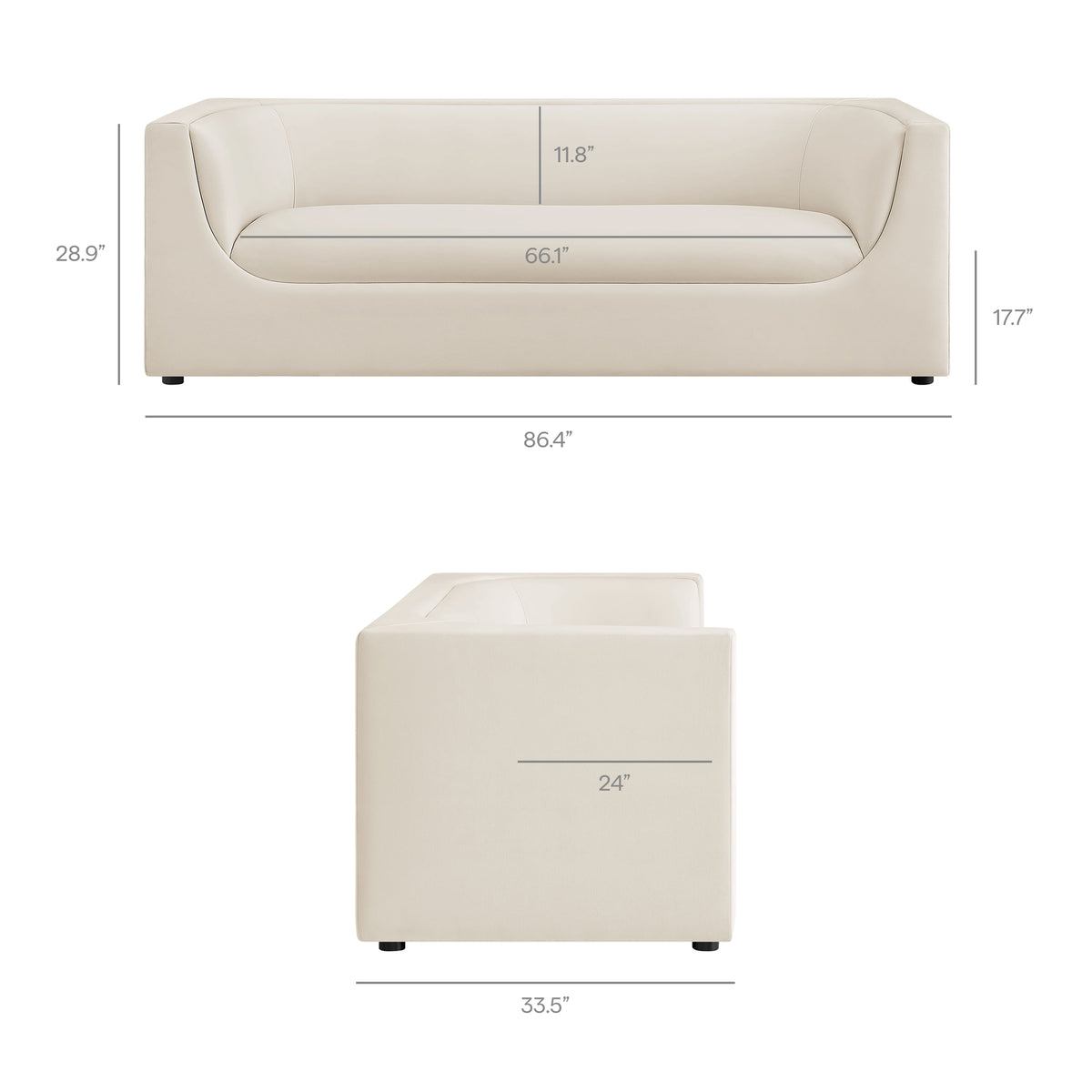 Hilda 86" Curved Back Performance Velvet Sofa - Alabaster