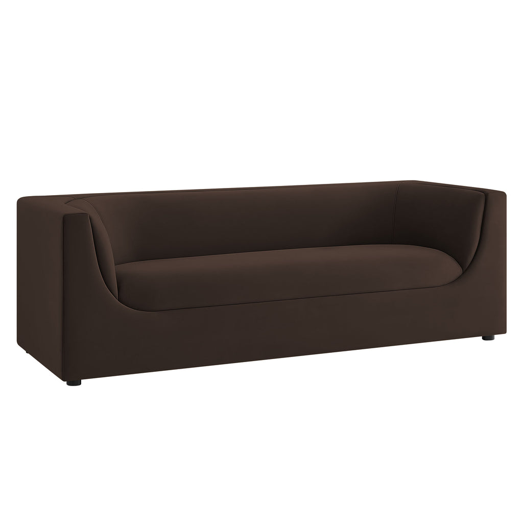Hilda 86" Curved Back Performance Velvet Sofa - Chocolate Brown