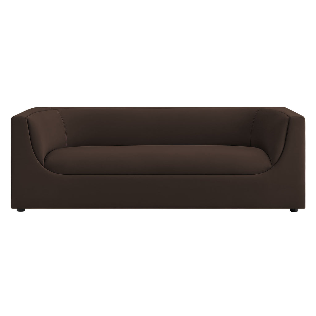 Hilda 86" Curved Back Performance Velvet Sofa - Chocolate Brown