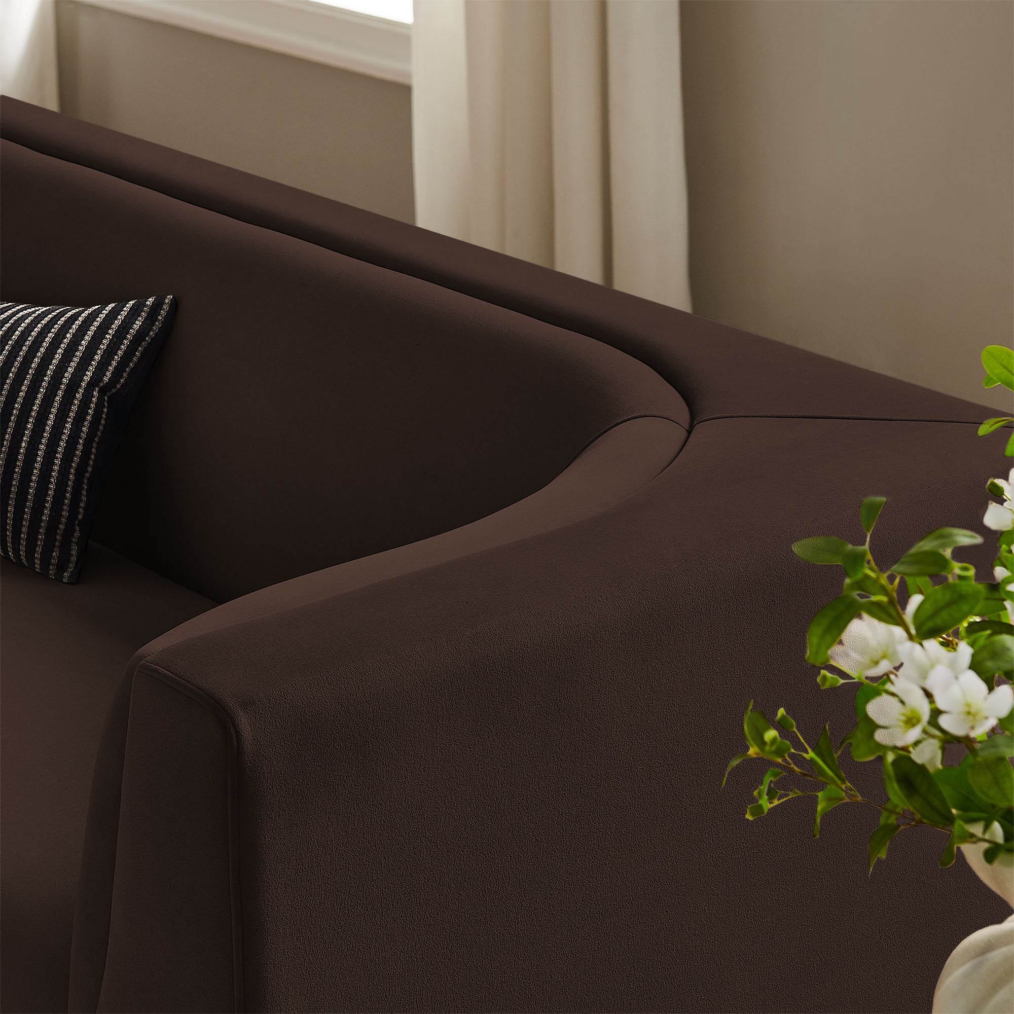 Hilda 86" Curved Back Performance Velvet Sofa - Chocolate Brown