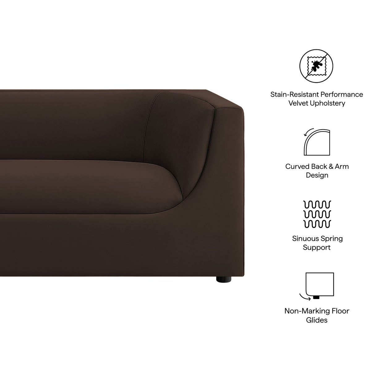 Hilda 86" Curved Back Performance Velvet Sofa - Chocolate Brown