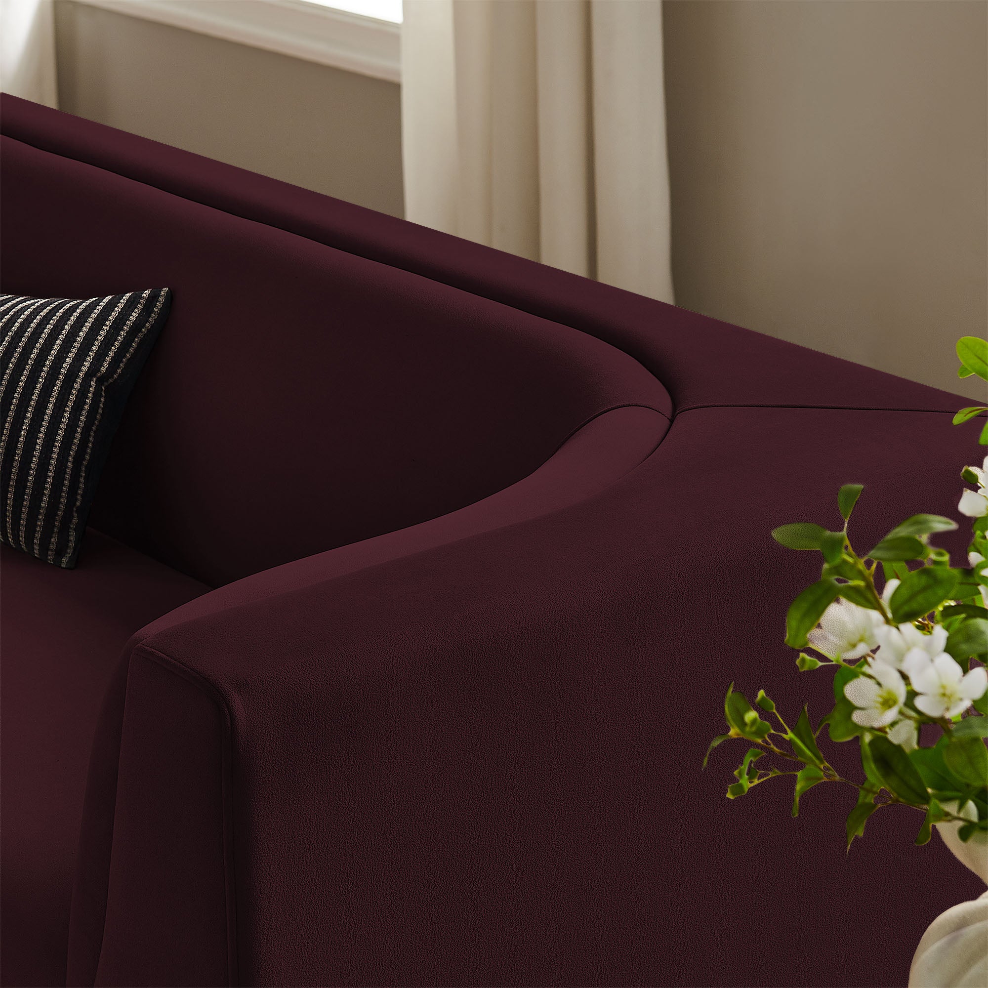 Hilda 86" Curved Back Performance Velvet Sofa - Mulberry