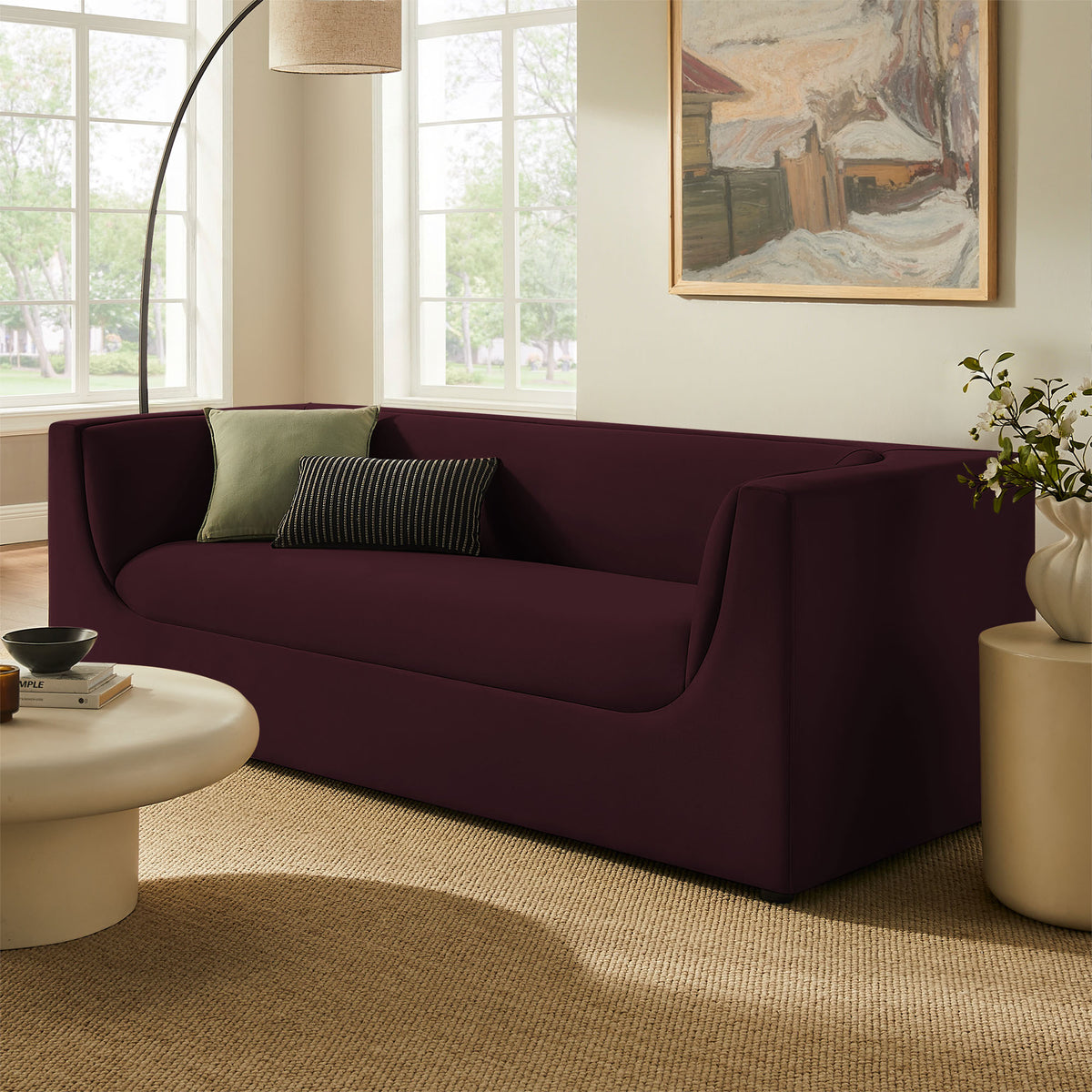 Hilda 86" Curved Back Performance Velvet Sofa - Mulberry
