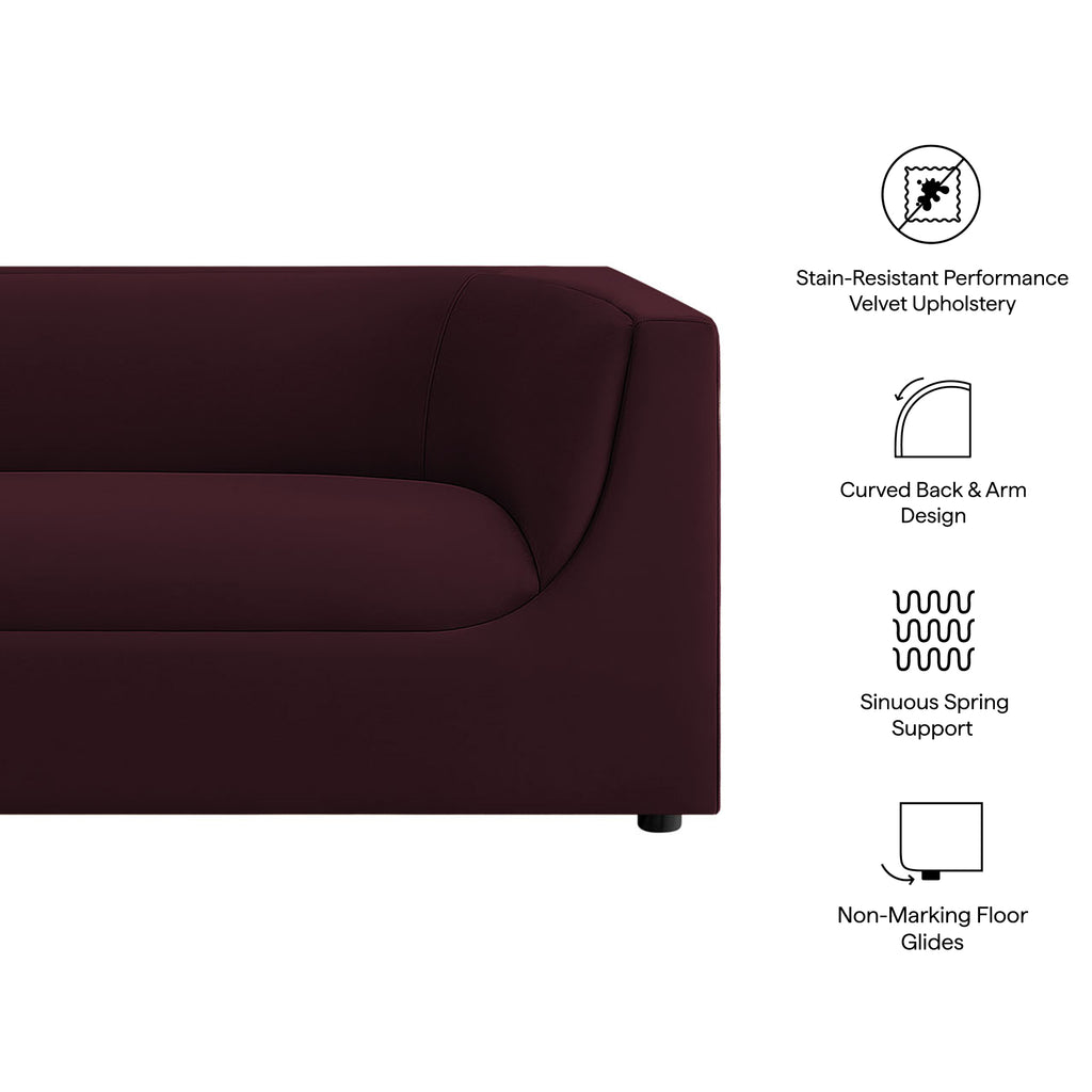 Hilda 86" Curved Back Performance Velvet Sofa - Mulberry