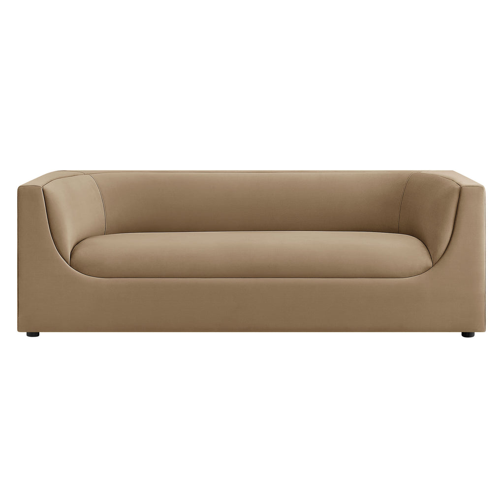 Hilda 86" Curved Back Performance Velvet Sofa - Taupe