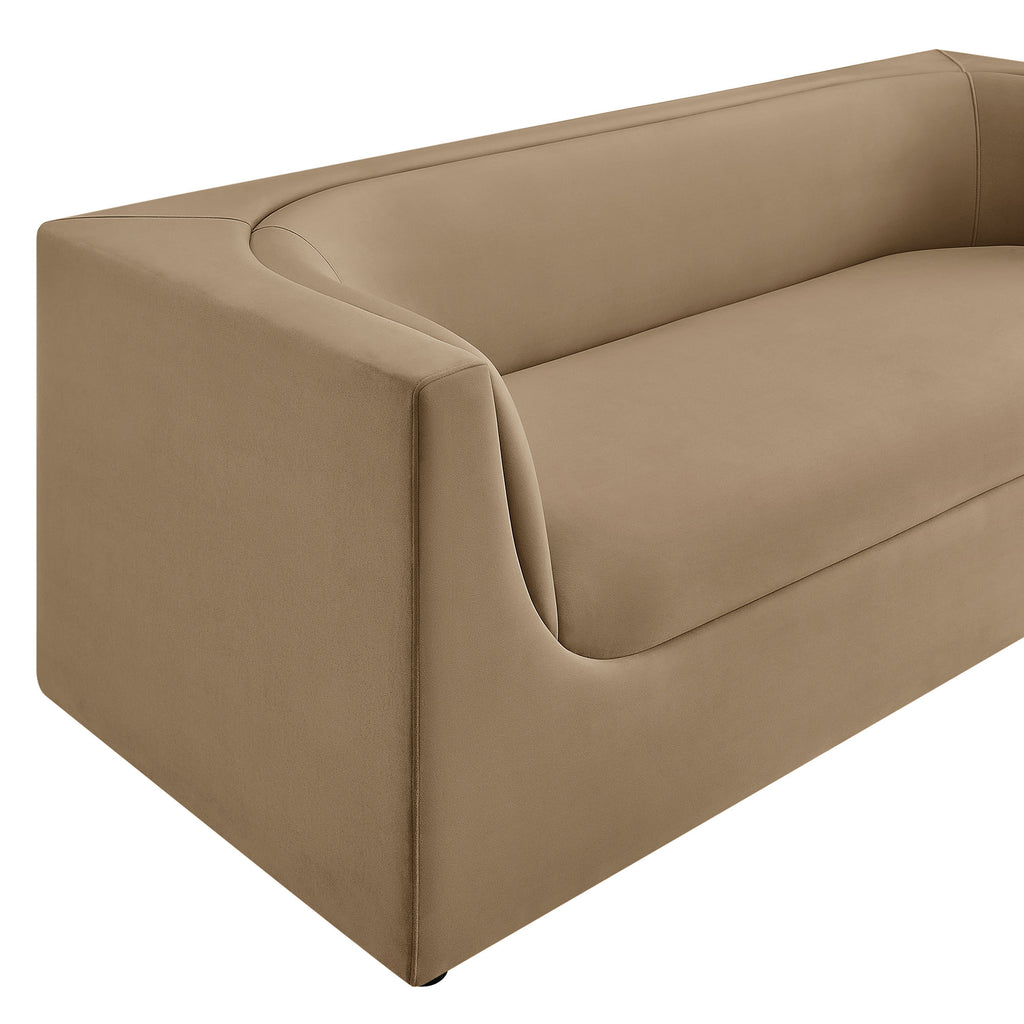 Hilda 86" Curved Back Performance Velvet Sofa - Taupe