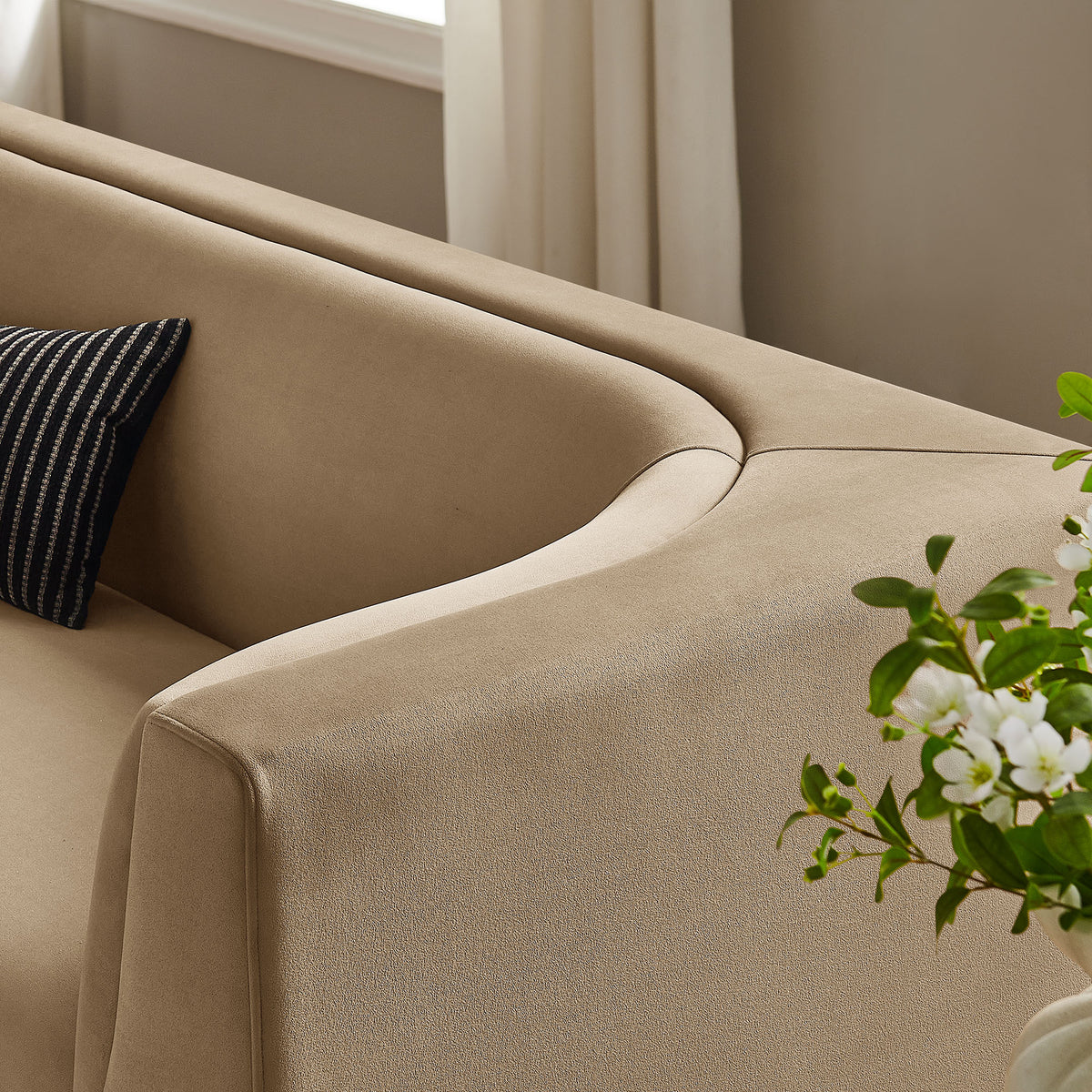 Hilda 86" Curved Back Performance Velvet Sofa - Taupe