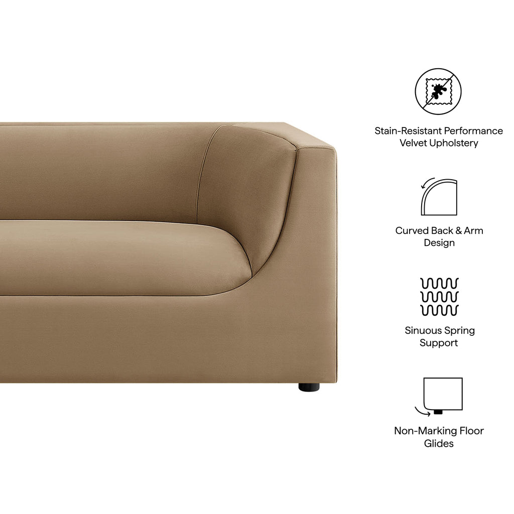 Hilda 86" Curved Back Performance Velvet Sofa - Taupe