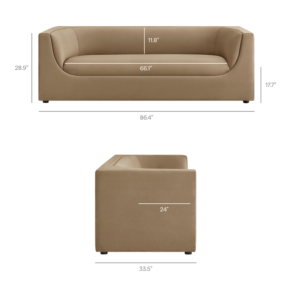 Hilda 86" Curved Back Performance Velvet Sofa - Taupe