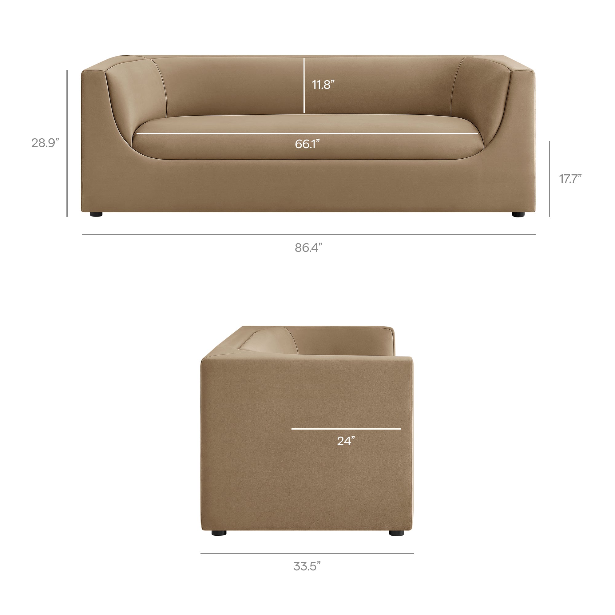 Hilda 86" Curved Back Performance Velvet Sofa - Taupe