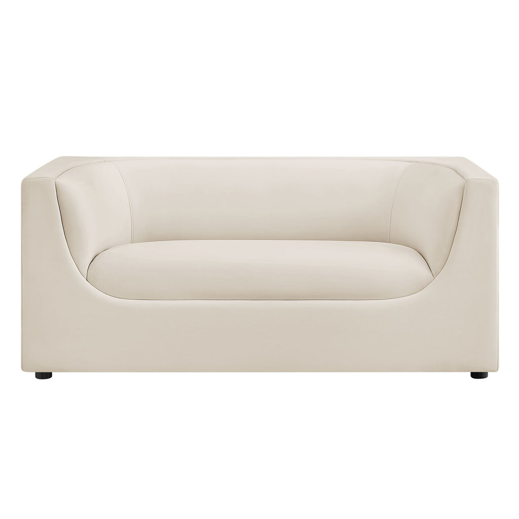 Hilda 67" Curved Back Performance Velvet Loveseat - Alabaster