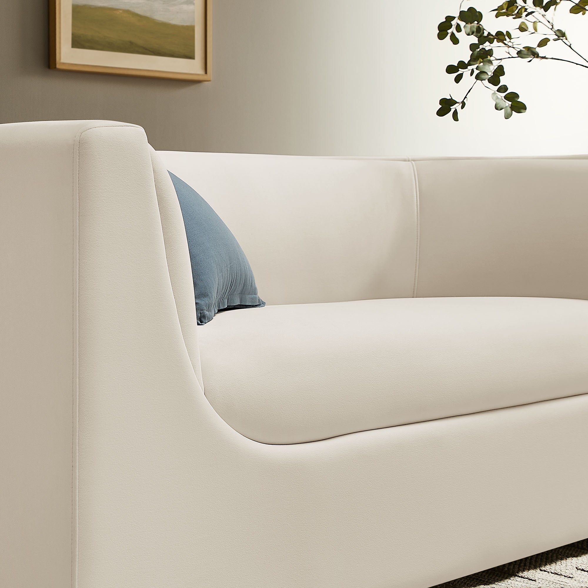 Hilda 67" Curved Back Performance Velvet Loveseat - Alabaster