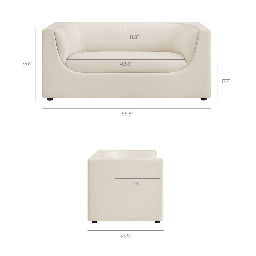 Hilda 67" Curved Back Performance Velvet Loveseat - Alabaster