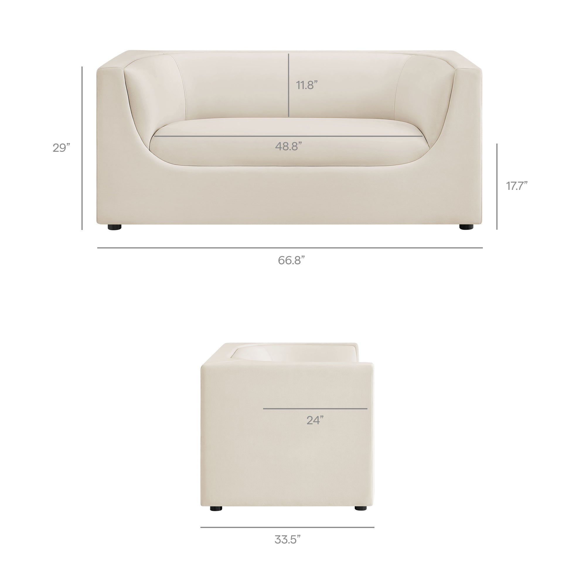 Hilda 67" Curved Back Performance Velvet Loveseat - Alabaster