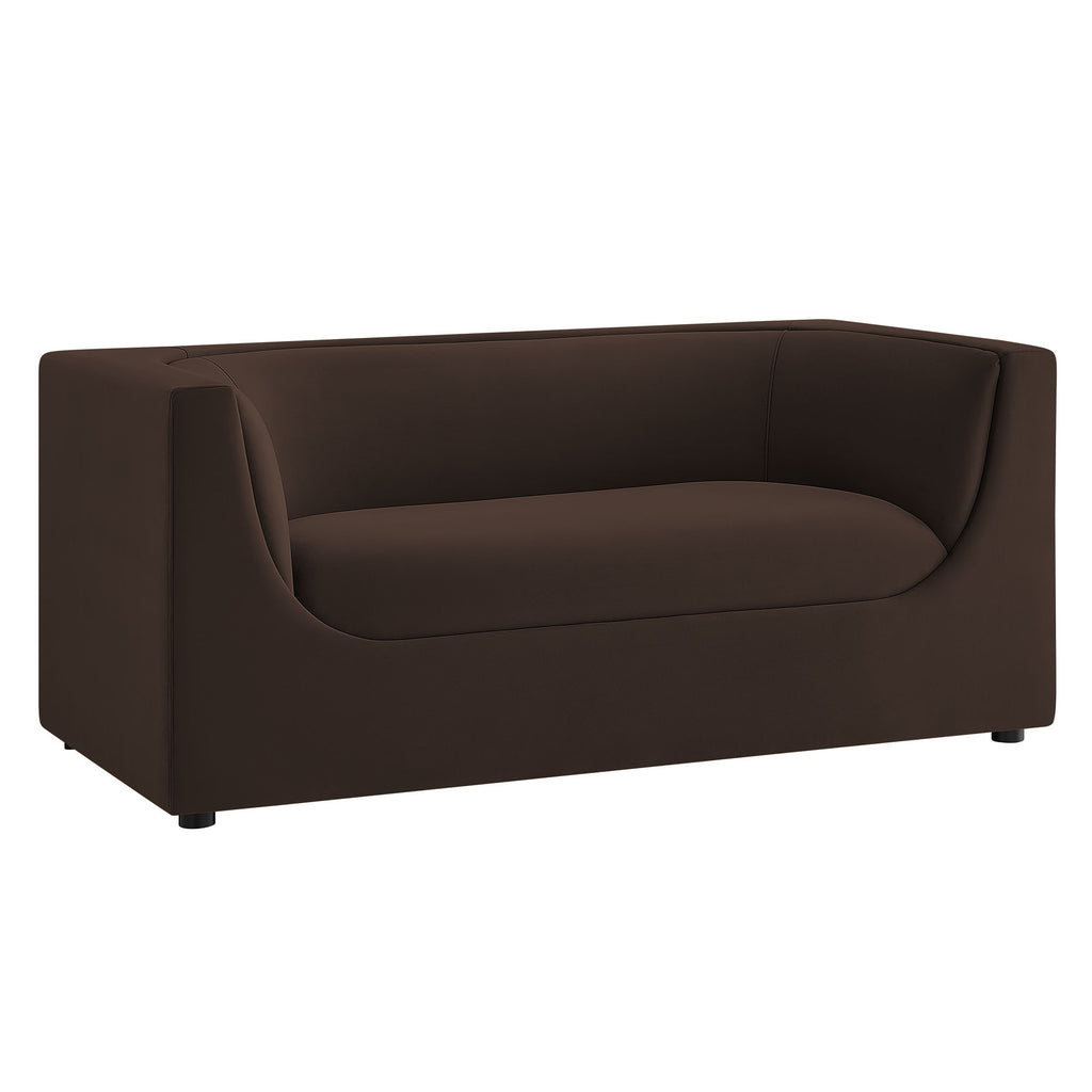 Hilda 67" Curved Back Performance Velvet Loveseat - Chocolate Brown
