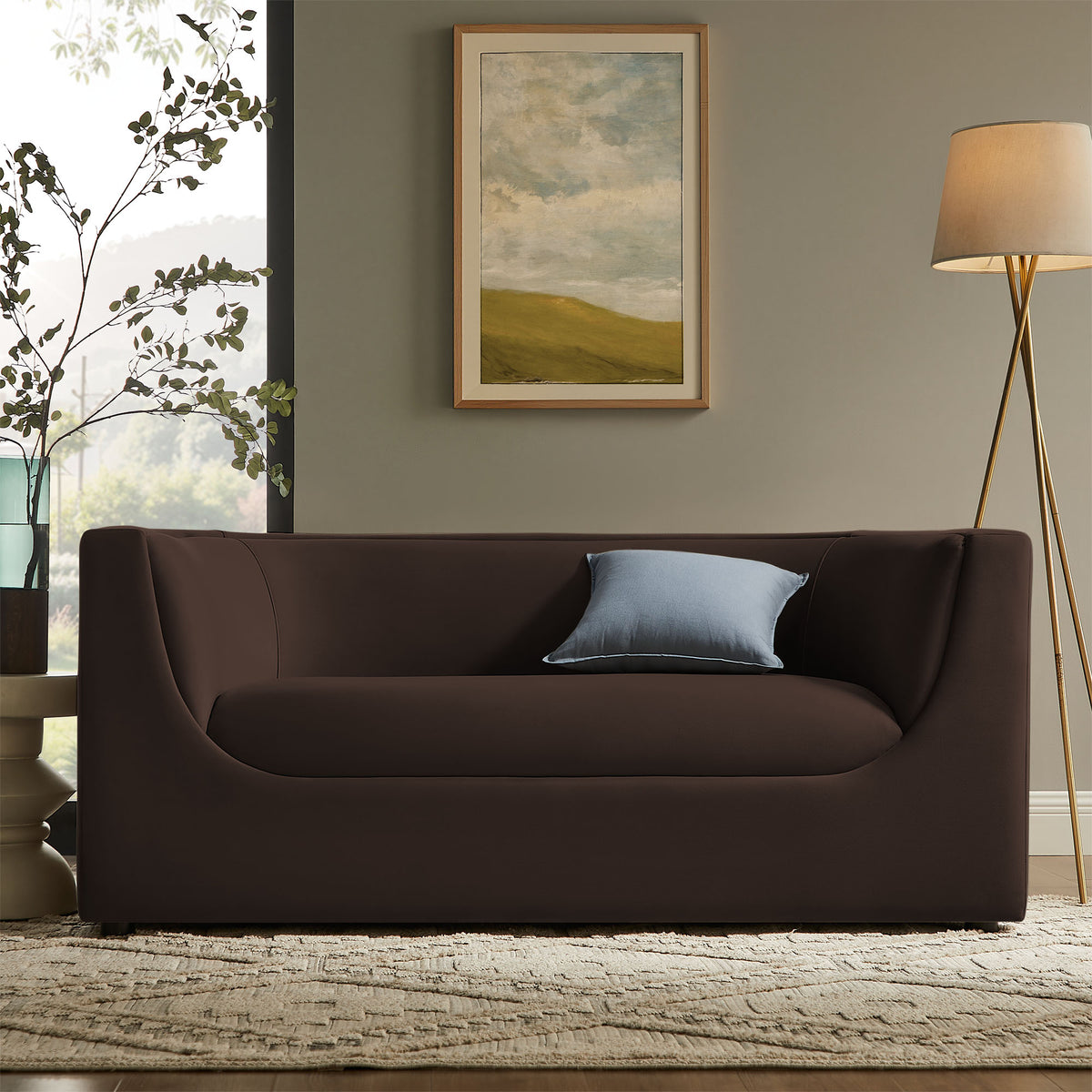 Hilda 67" Curved Back Performance Velvet Loveseat - Chocolate Brown
