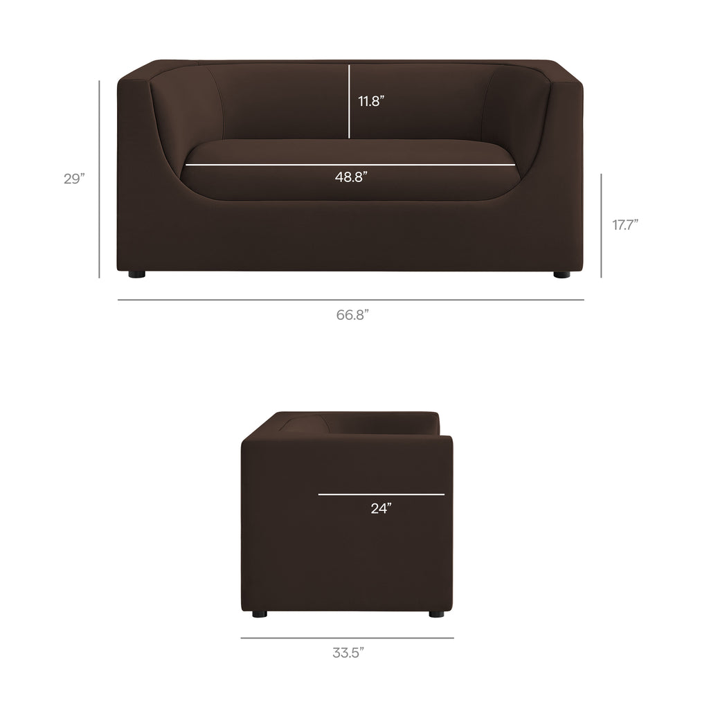 Hilda 67" Curved Back Performance Velvet Loveseat - Chocolate Brown