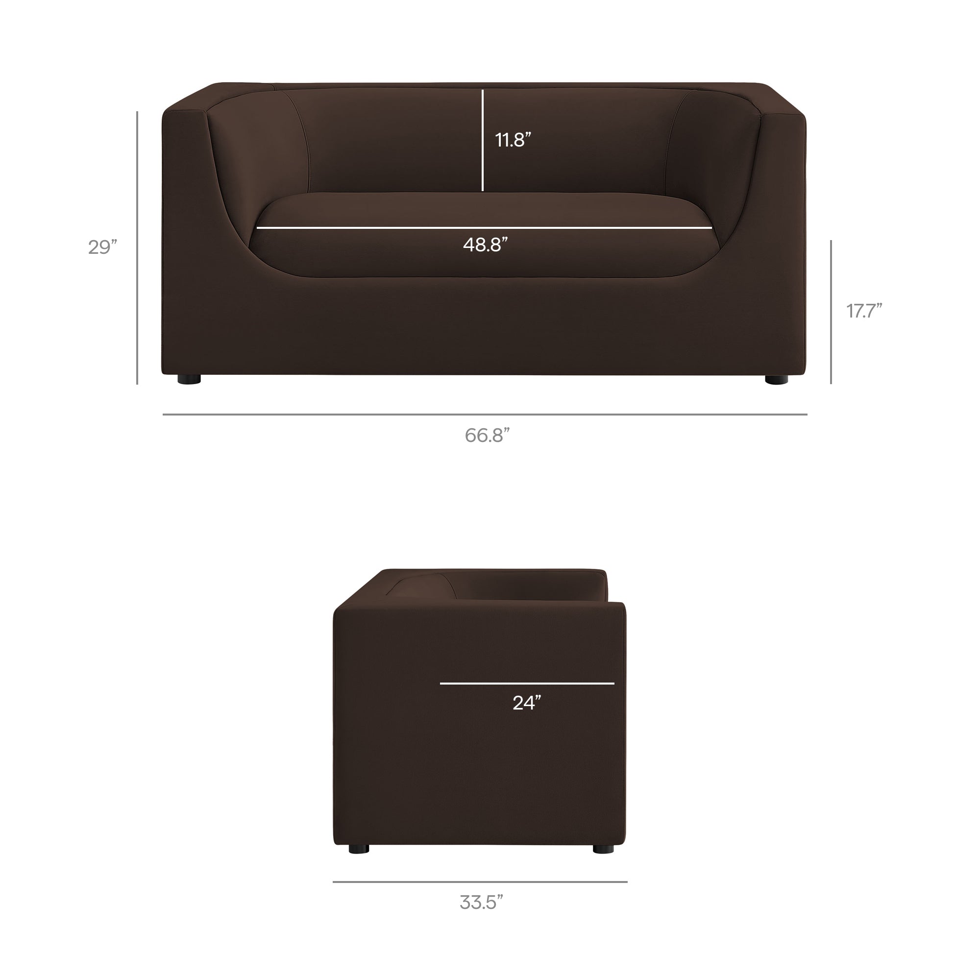 Hilda 67" Curved Back Performance Velvet Loveseat - Chocolate Brown