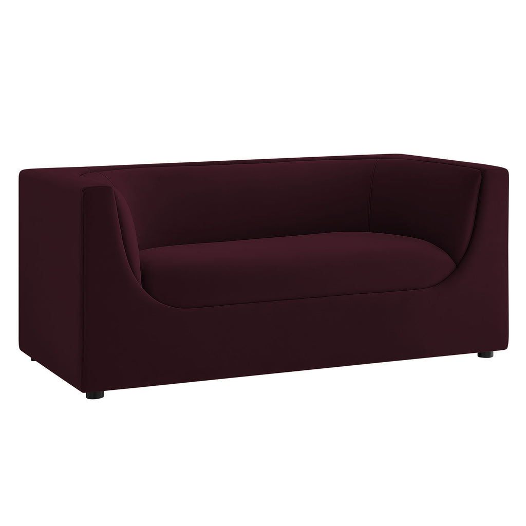 Hilda 67" Curved Back Performance Velvet Loveseat - Mulberry