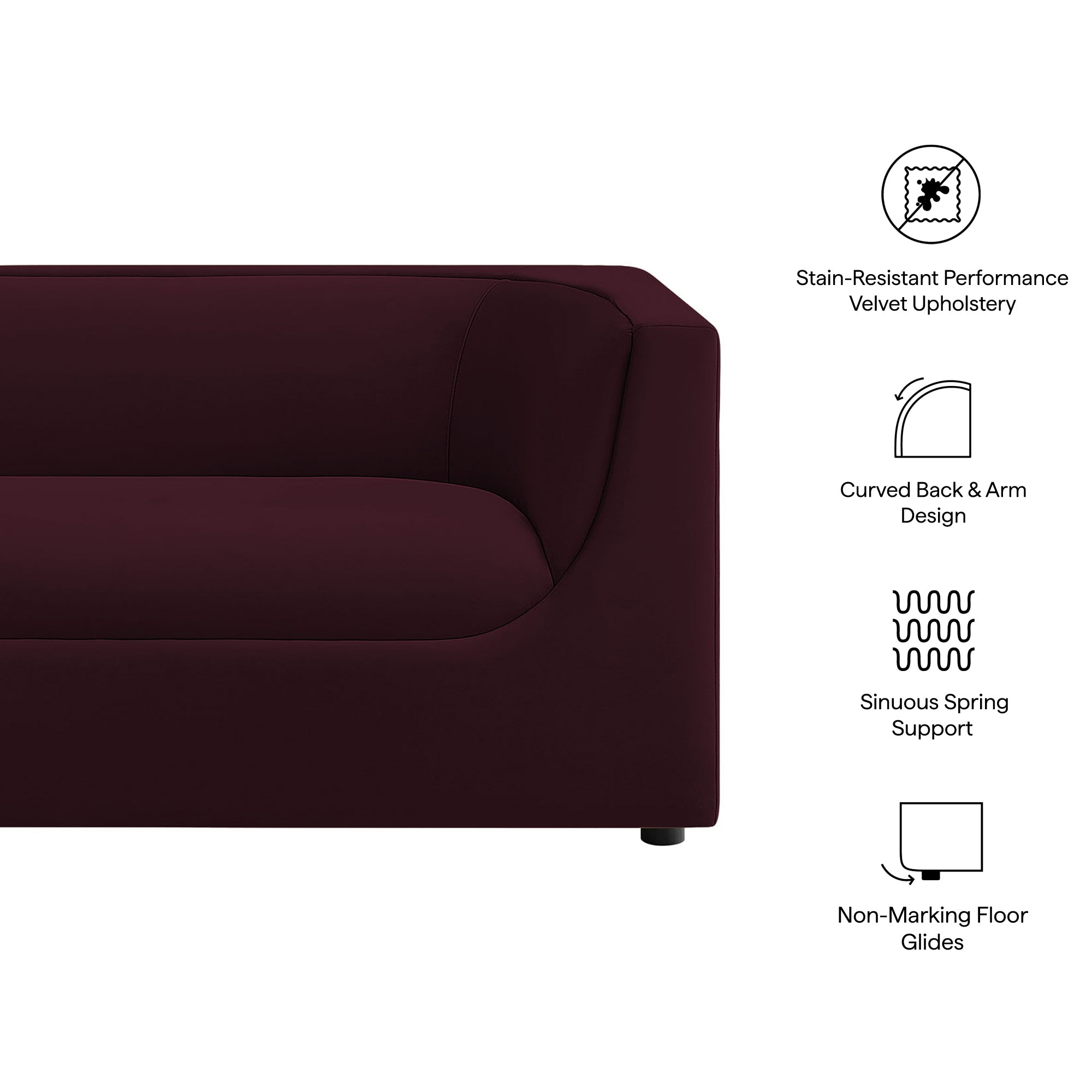 Hilda 67" Curved Back Performance Velvet Loveseat - Mulberry