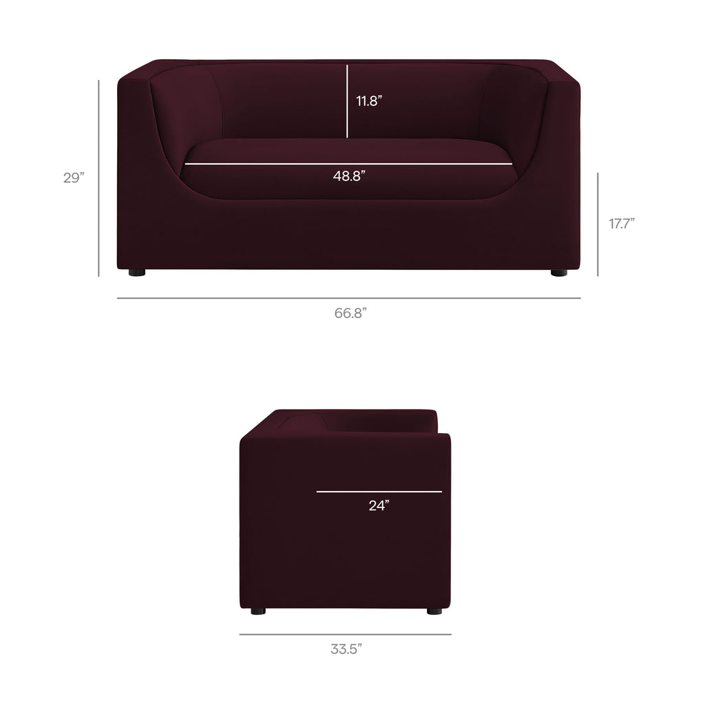 Hilda 67" Curved Back Performance Velvet Loveseat - Mulberry
