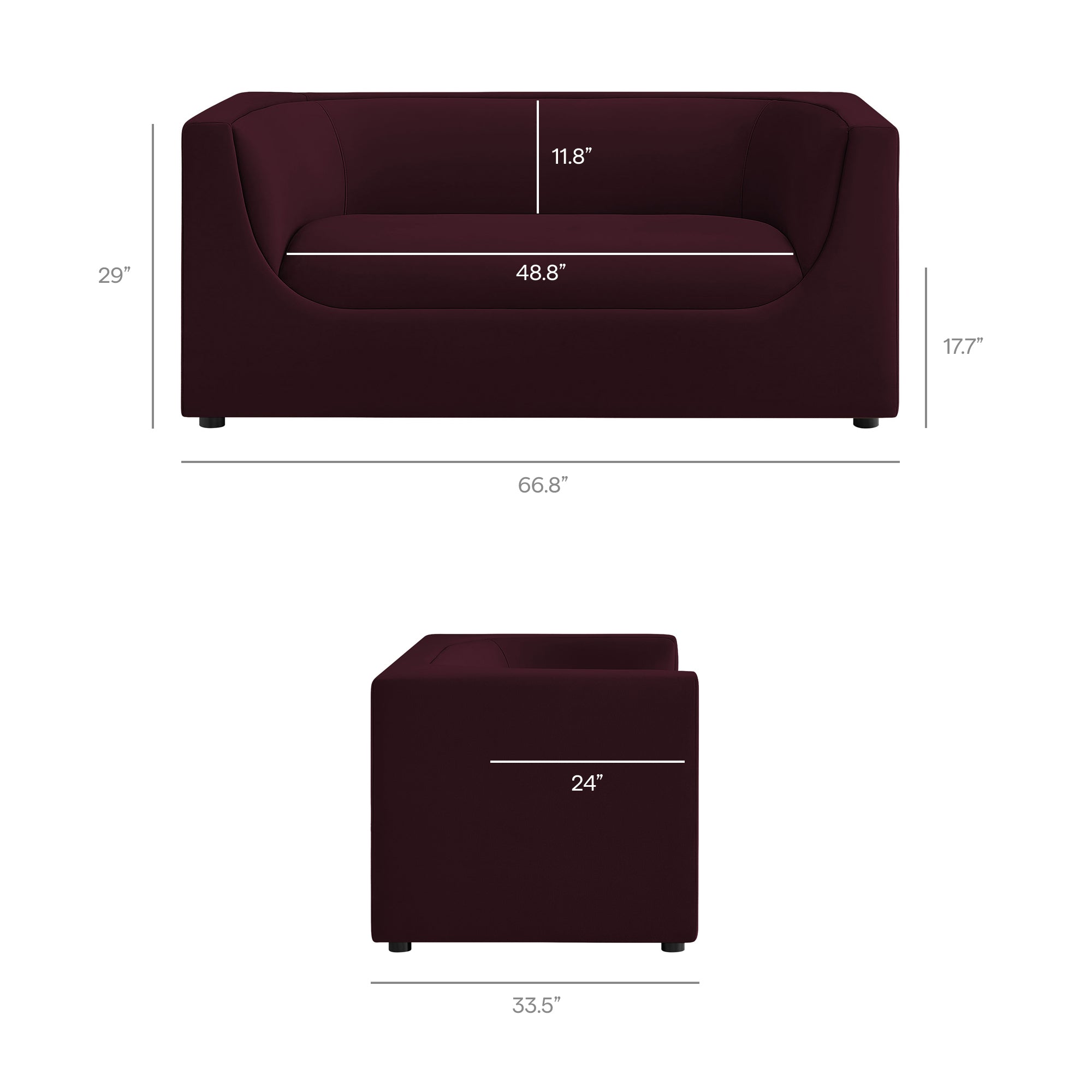 Hilda 67" Curved Back Performance Velvet Loveseat - Mulberry