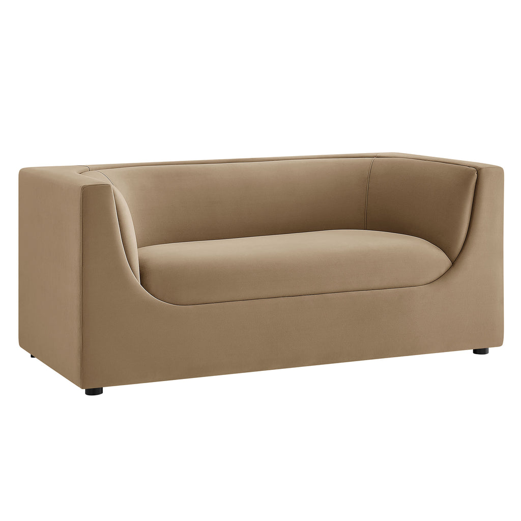 Hilda 67" Curved Back Performance Velvet Loveseat - Taupe