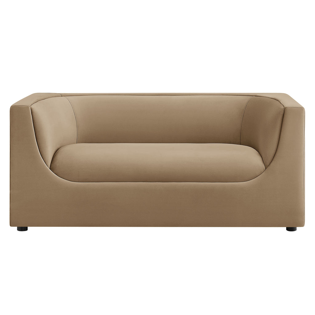 Hilda 67" Curved Back Performance Velvet Loveseat - Taupe