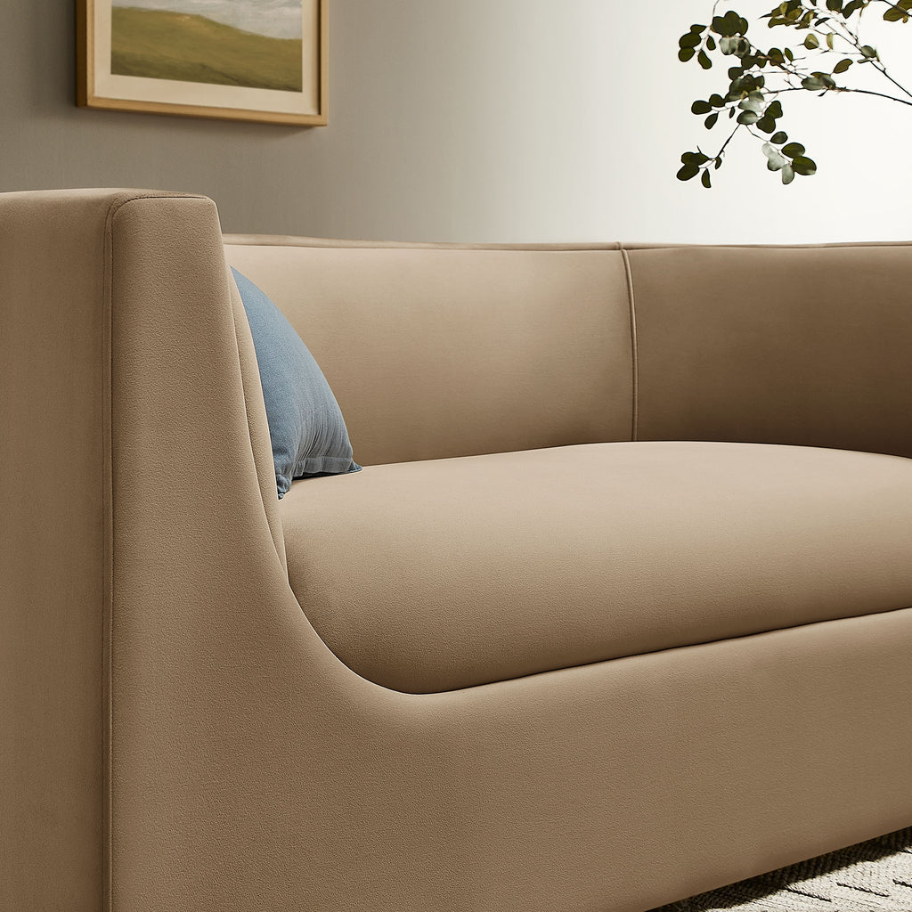 Hilda 67" Curved Back Performance Velvet Loveseat - Taupe