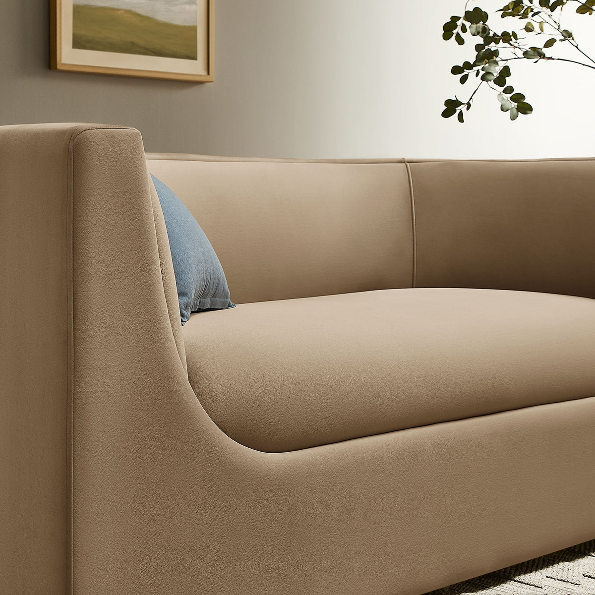 Hilda 67" Curved Back Performance Velvet Loveseat - Taupe