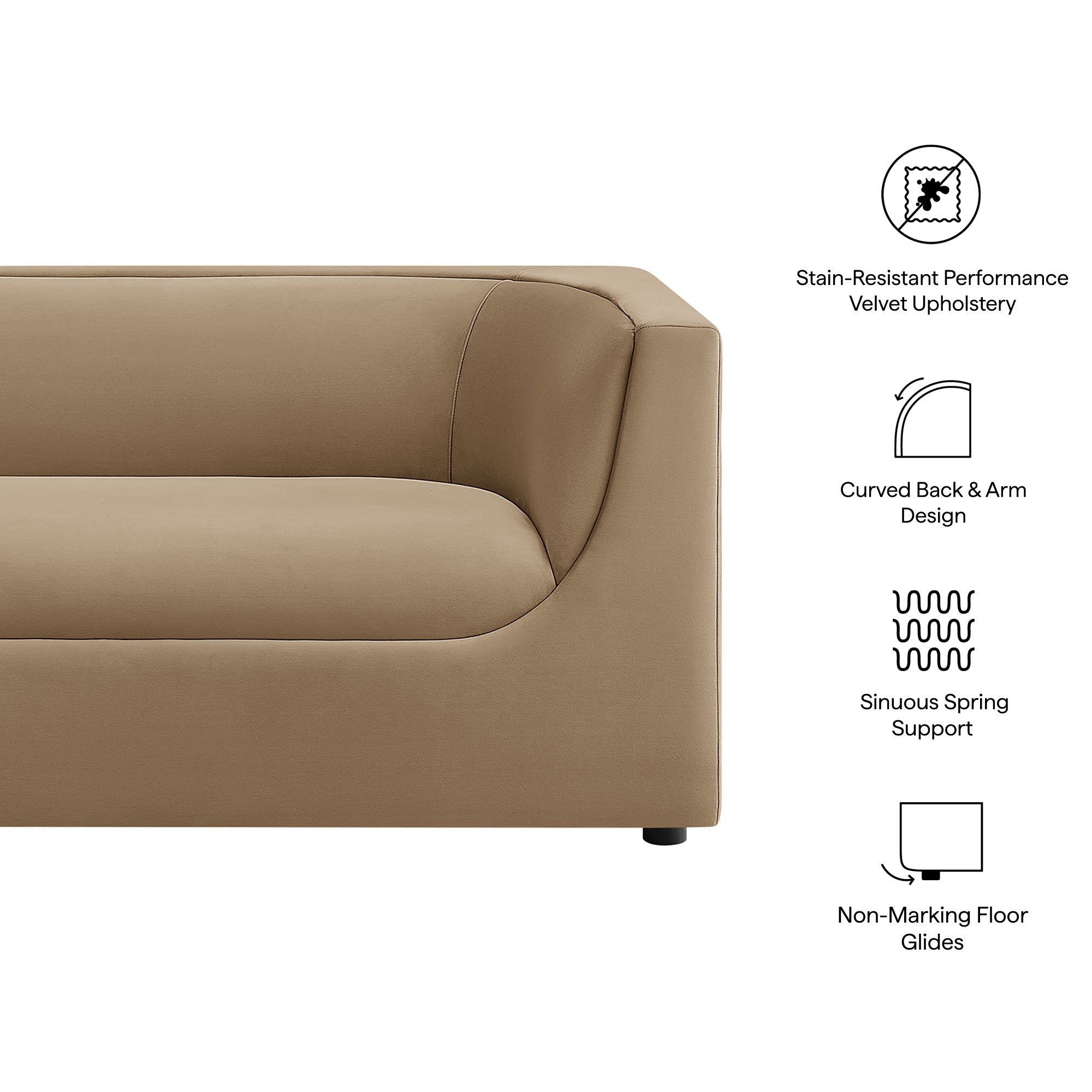 Hilda 67" Curved Back Performance Velvet Loveseat - Taupe