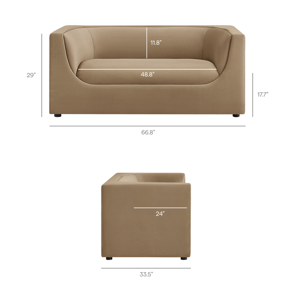 Hilda 67" Curved Back Performance Velvet Loveseat - Taupe