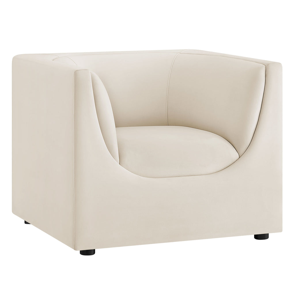 Hilda Curved Back Performance Velvet Armchair - Alabaster