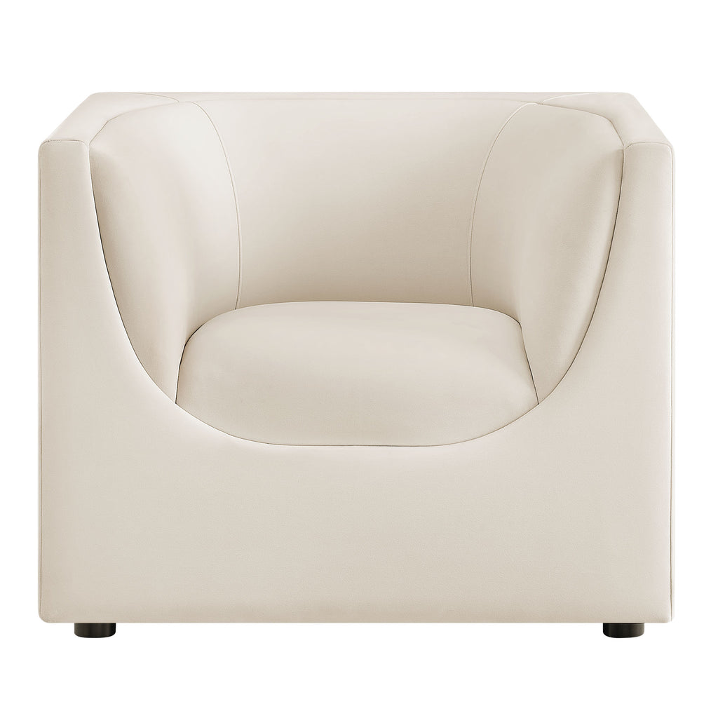 Hilda Curved Back Performance Velvet Armchair - Alabaster