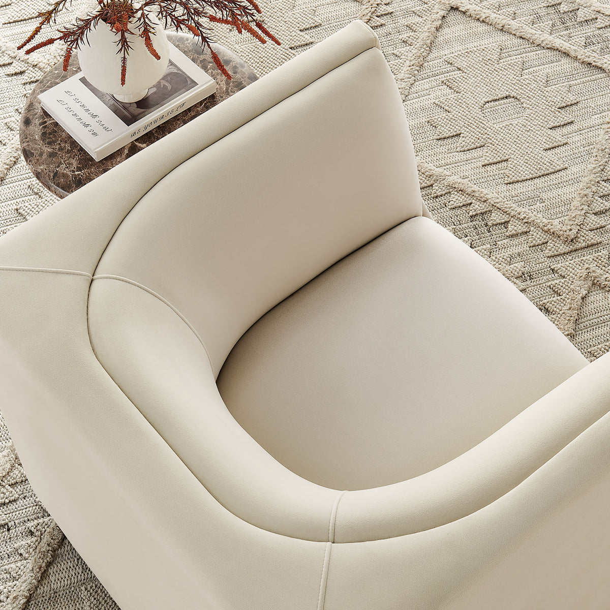 Hilda Curved Back Performance Velvet Armchair - Alabaster