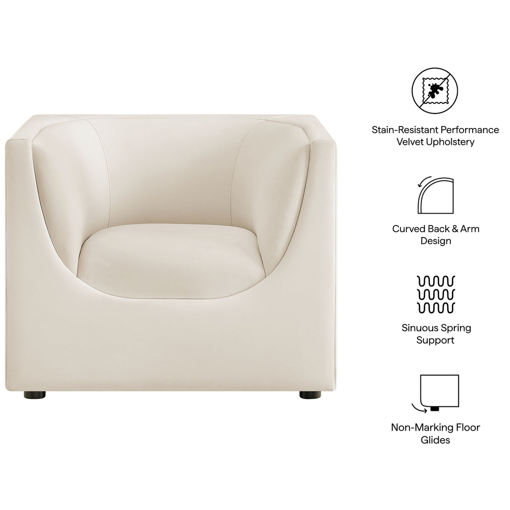 Hilda Curved Back Performance Velvet Armchair - Alabaster