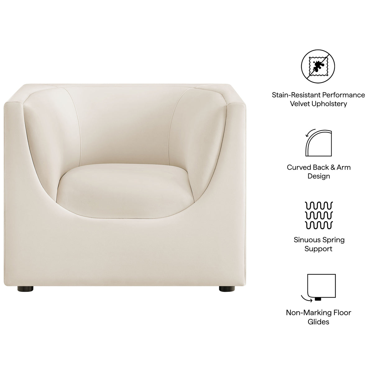 Hilda Curved Back Performance Velvet Armchair - Alabaster