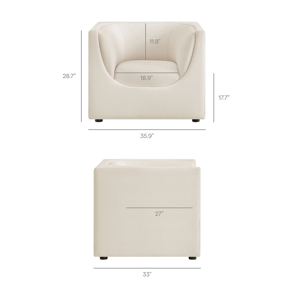 Hilda Curved Back Performance Velvet Armchair - Alabaster