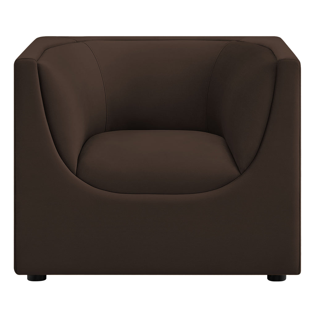 Hilda Curved Back Performance Velvet Armchair - Chocolate Brown