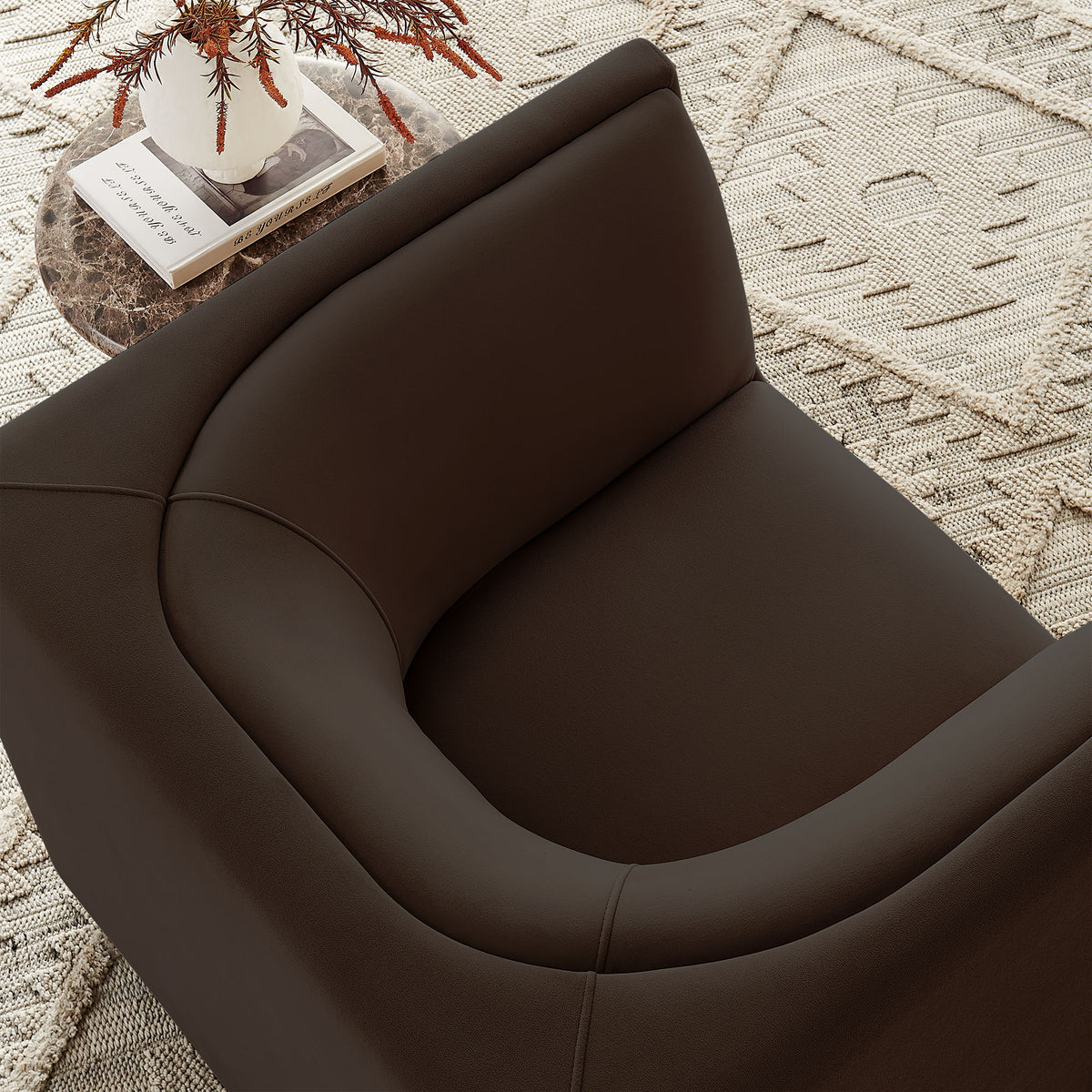 Hilda Curved Back Performance Velvet Armchair - Chocolate Brown