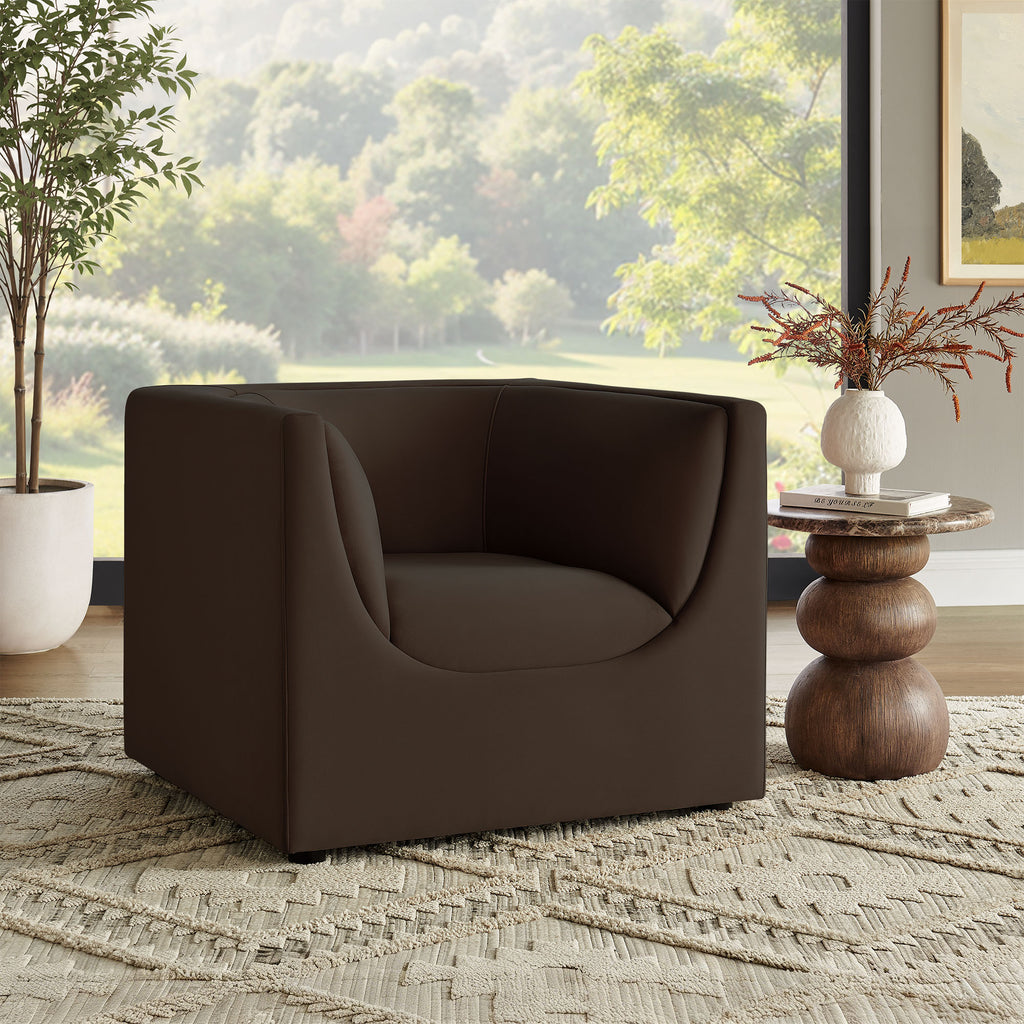 Hilda Curved Back Performance Velvet Armchair - Chocolate Brown